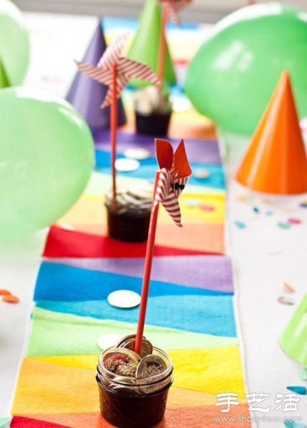 Handmade DIY rainbow tablecloth using patchwork technology