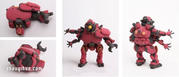 Clay robot model storm red handmade DIY illustrated tutorial