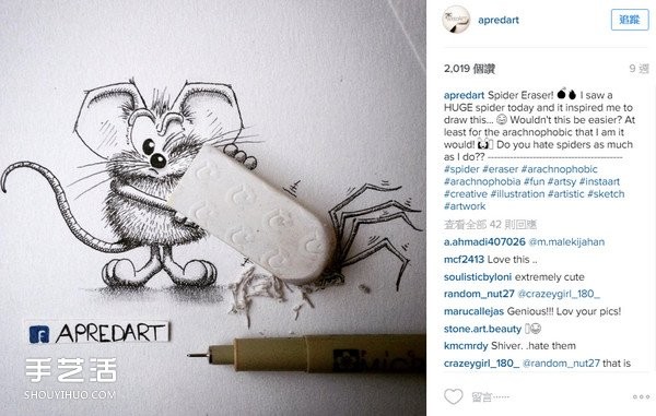 Creative hand-painted works: A naughty mouse who loves to break into the desk and play