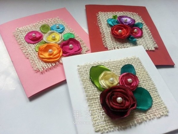 Illustrated tutorial on how to make a Mothers Day satin flower card