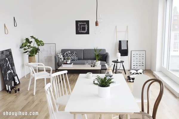 Black and white gray space + Grass leaf potted Berlin personalized home decoration