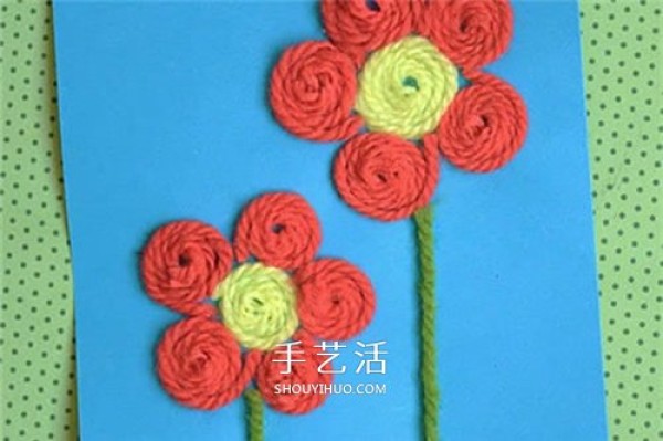 Simple woolen handmade homemade cute Mothers Day flower greeting card