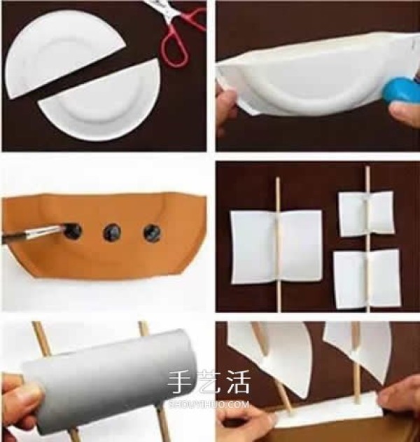 Tutorial for kindergarten to make a boat from paper plates. Cute sailboat model! 