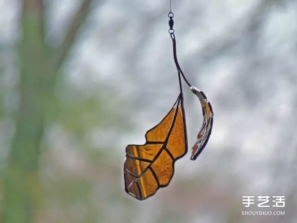 Wine bottle waste reuse DIY leaf glass leaf pendant DIY picture