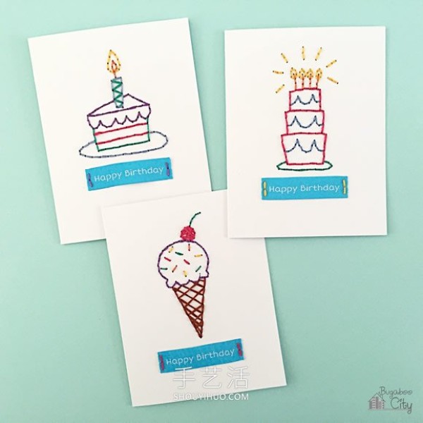 Embroidery on cardboard! Tutorial on handmade fresh birthday cards