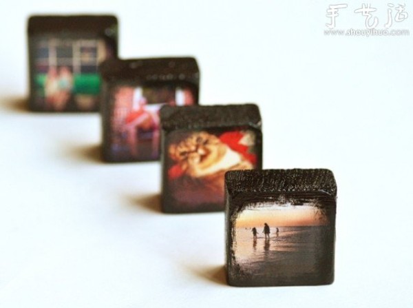 Wood block DIY to make lomo style photo jewelry