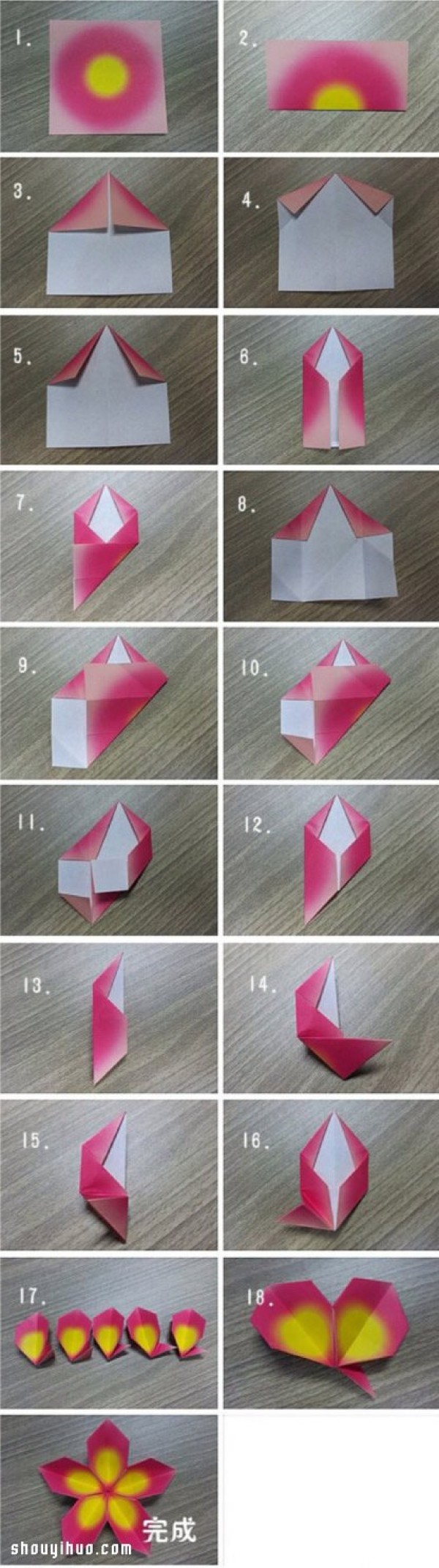 How to fold cherry blossoms, origami blooming cherry blossoms illustrated tutorial