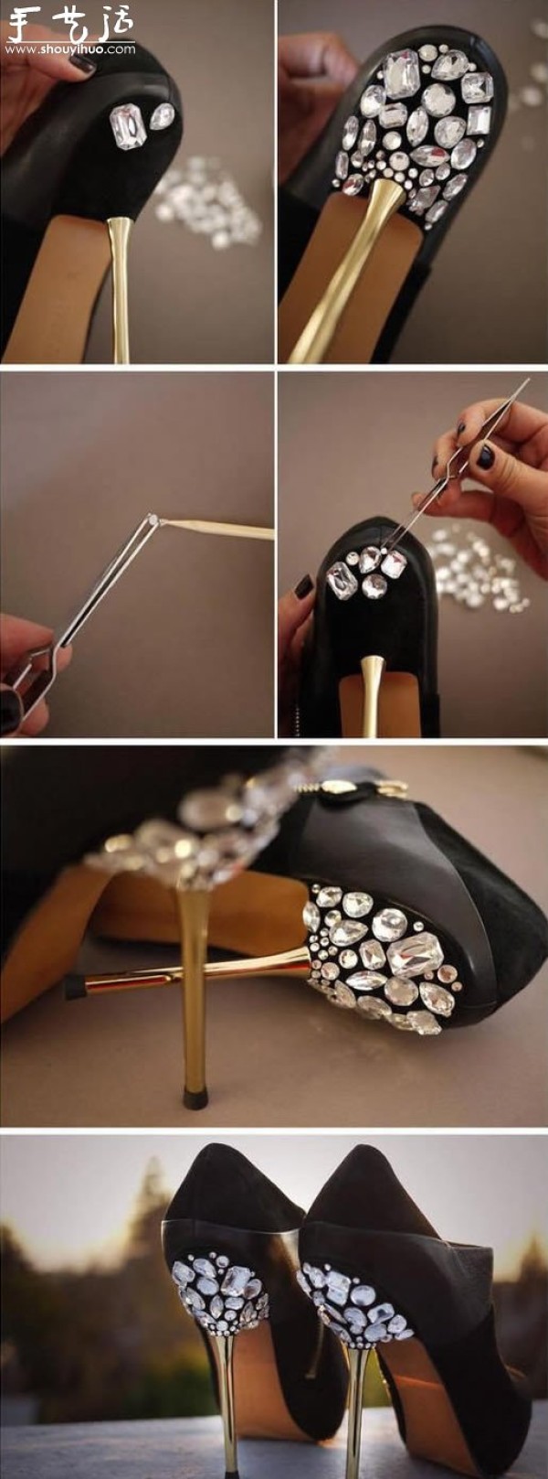 DIY tutorial on high heels with rhinestones