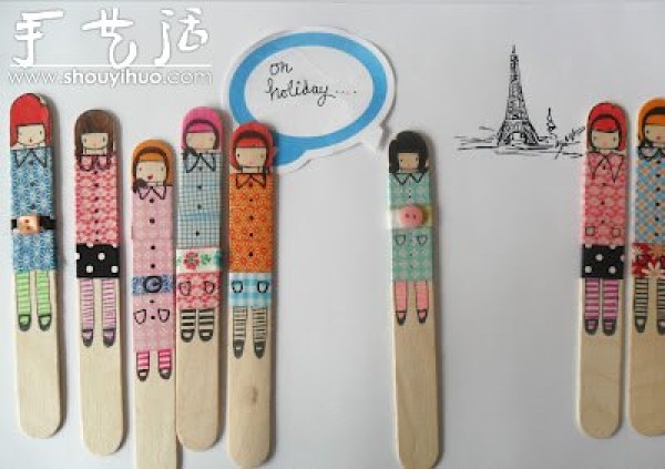 Cute little girl drawn on an ice cream stick