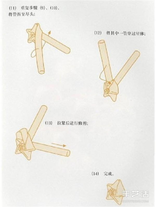 How to use a straw to fold a star. Illustration of how to fold a straw star