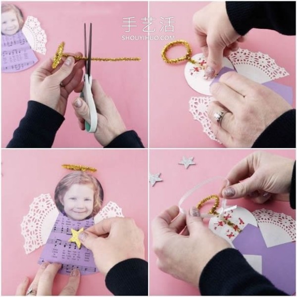 Illustrated tutorial for hand-making angel ornaments with photos