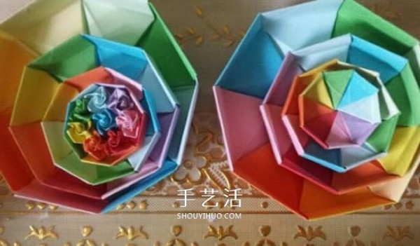 How to fold an octagonal paper box and illustrate the steps for making an origami rainbow box