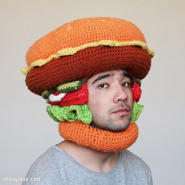 Use wool to knit a unique giant food hat