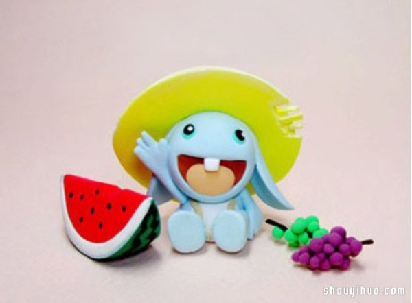 DIY Handmade Illustrations of Soft Clay DIY of Little Rabbit Selling Watermelons