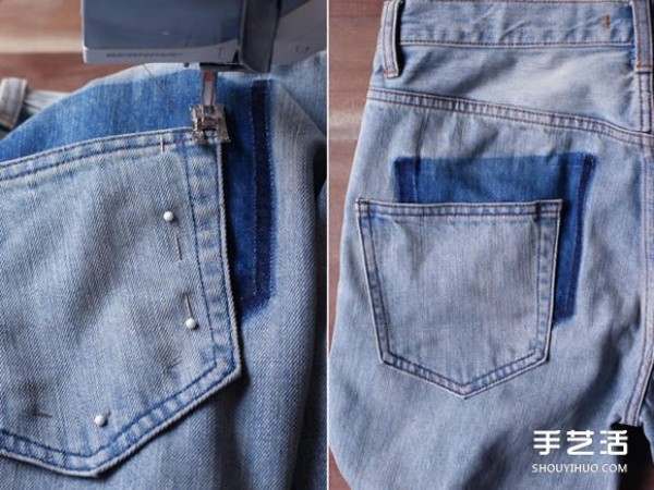 DIY creative pockets on old jeans with the most popular drop pockets