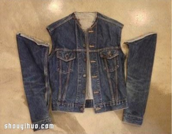 Old denim jacket + sweater handmade transformation DIY personalized warm jacket