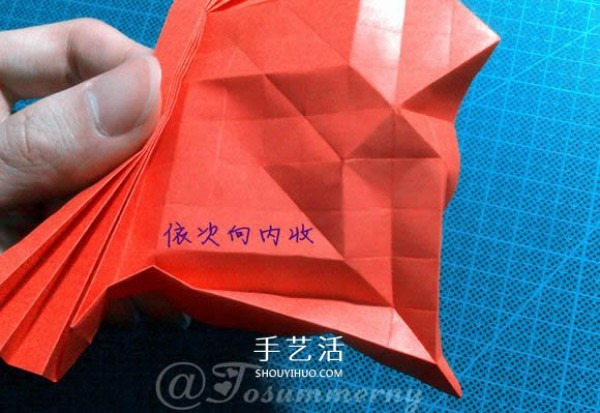 Illustration of how to fold a beautiful origami angel heart ring as a small origami gift for lovers