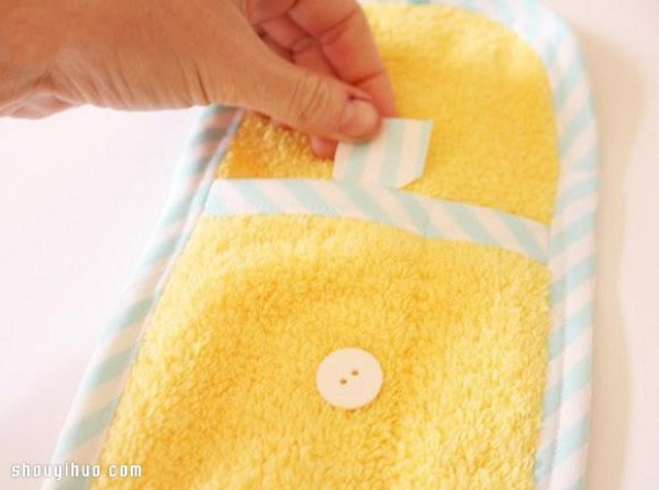 Old towels are repurposed and handmade to make toiletry storage bags