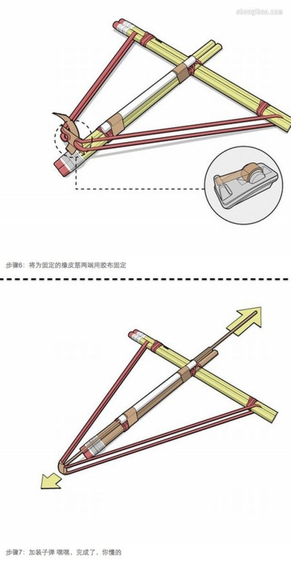 How to make a homemade toy crossbow using a pencil and a rubber band