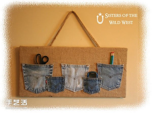 Old jeans pockets are transformed into DIY treasure tool storage bags