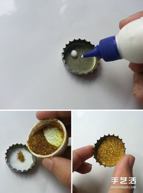 Illustrated tutorial on making DIY cute little pendants with handmade beer bottle caps