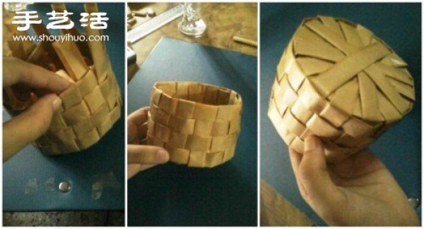 Illustration of hand-made round and square storage box with kraft paper origami