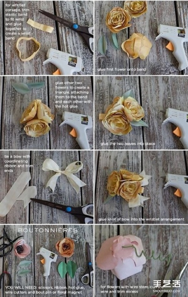 How to make handmade paper corsage. Illustrated tutorial of making corsage with paper