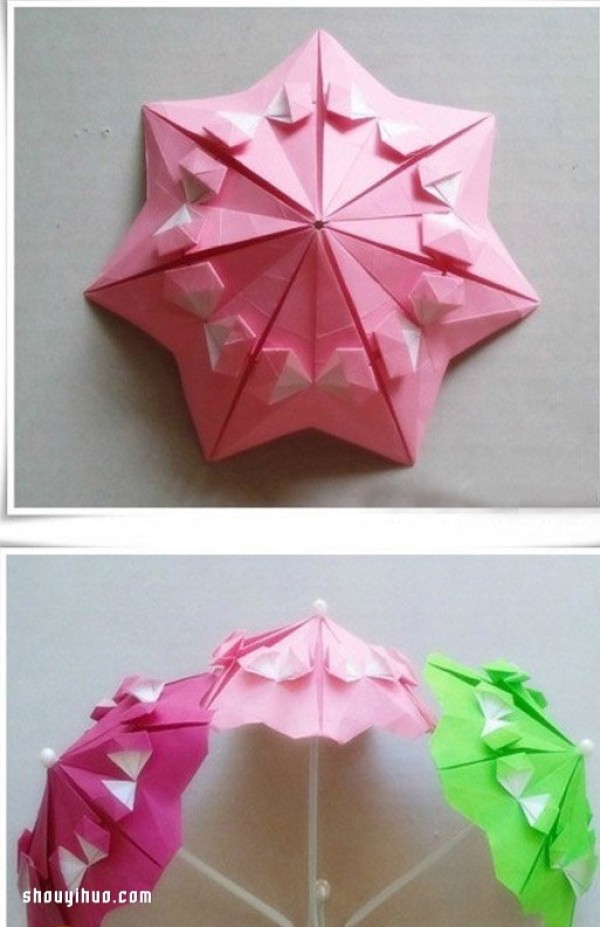 How to fold an origami parasol and illustrate how to make an origami parasol by hand