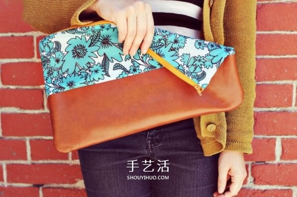 Non-woven fabric and leather spliced ??clutch bag hand-made illustrated tutorial