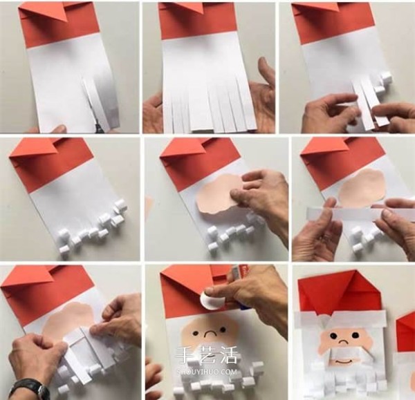 Pictures of how to make handmade cartoon Santa Claus using paper Santa Claus