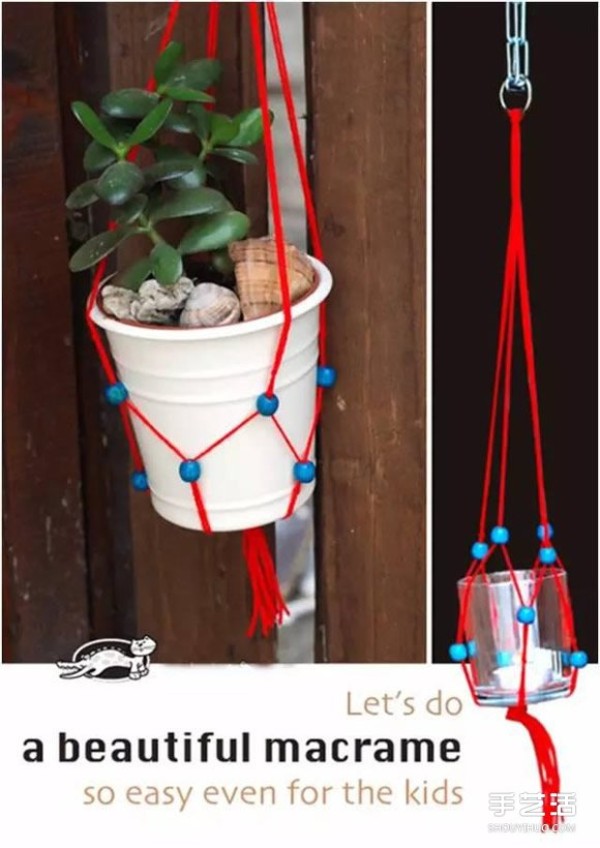 Illustrations of how to weave flower pot hanging bags and hand-woven flower pot lanyards