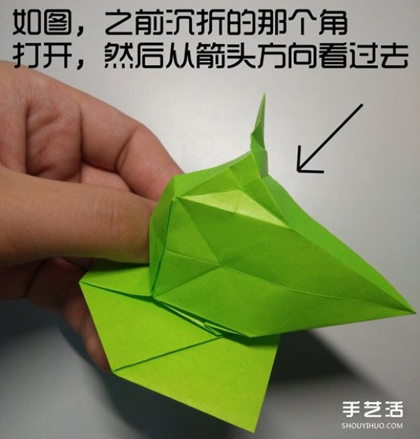 Three-dimensional duck origami step-by-step drawing and duck folding tutorial illustration