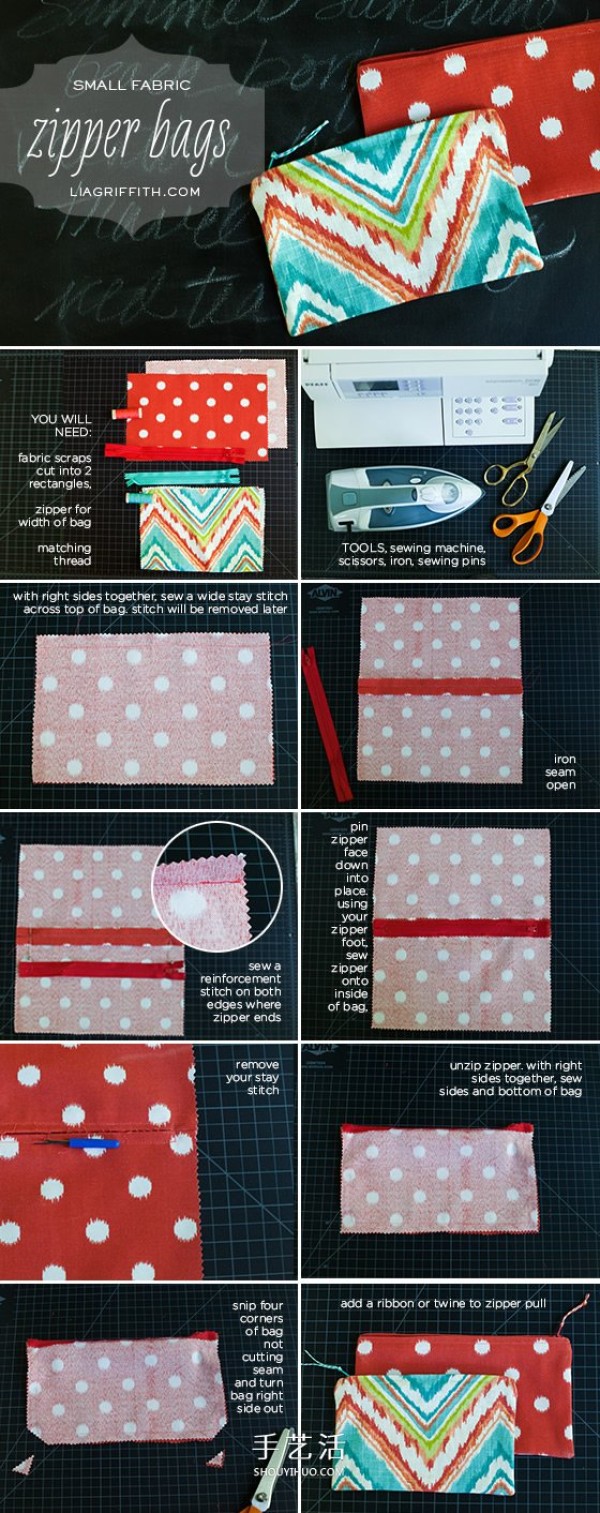 How to make a non-woven zipper bag and an illustration of a homemade fabric zipper bag