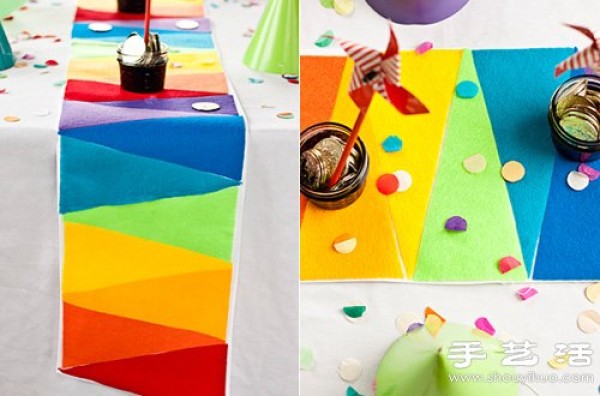 Illustrated tutorial on handmade felt cloth rainbow tablecloth