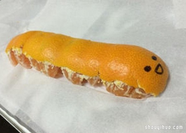 Japanese spoof of creative DIY orange caterpillars that eat oranges