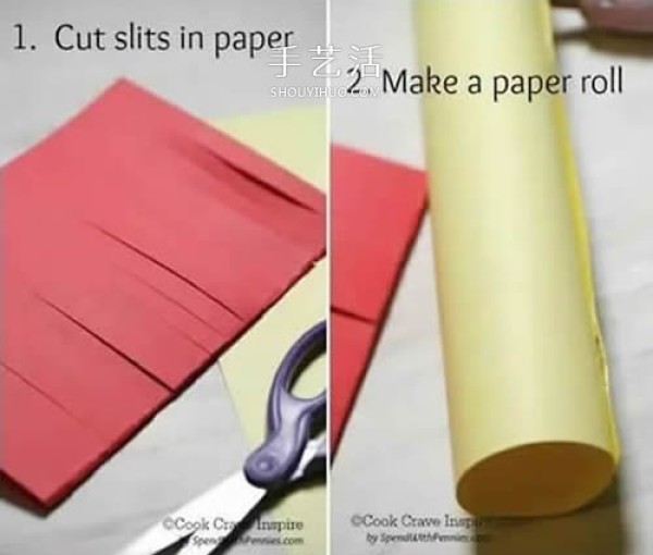 Illustration of how children make simple red lanterns with New Year paper lanterns by hand