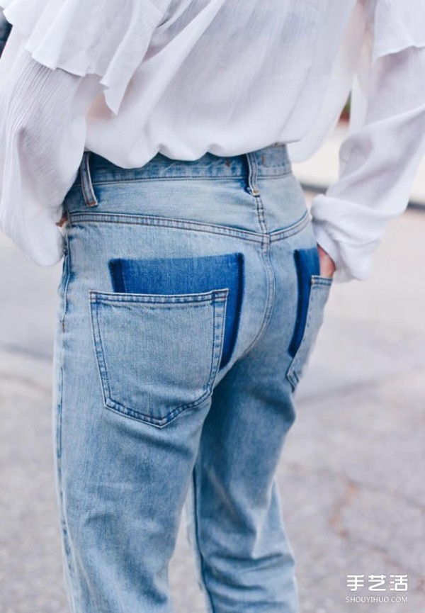 DIY creative pockets on old jeans with the most popular drop pockets