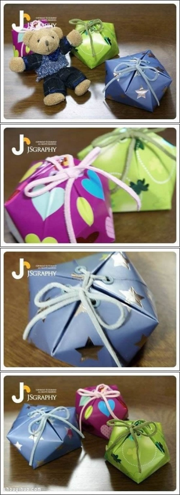 Handmade pentagonal candy packaging boxes using waste yogurt boxes