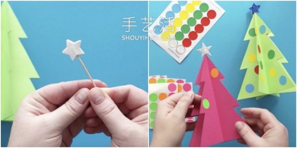 Tutorial on how to make a three-dimensional paper Christmas tree by hand in kindergarten