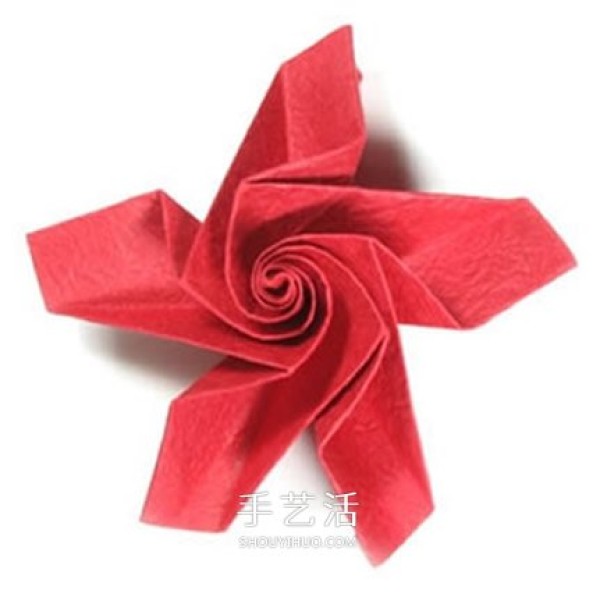 How to fold a five-petal rose and illustrate the steps for origami a five-petal rose