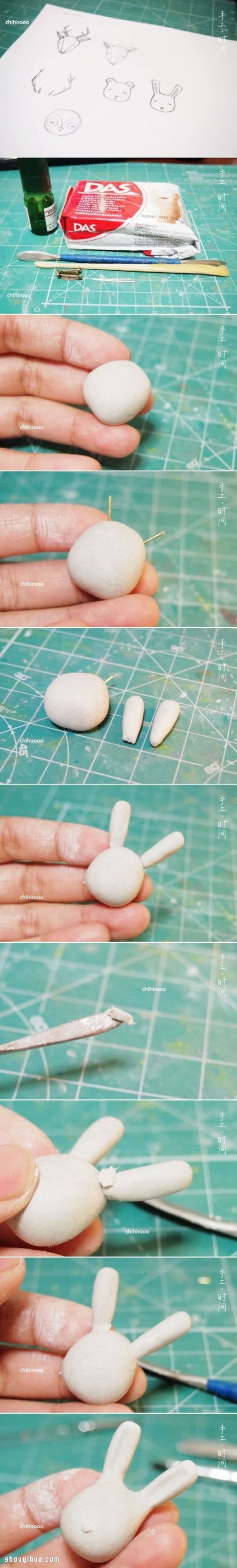 Illustrated Tutorial on Making Cute Long-eared Rabbit Dolls from Clay