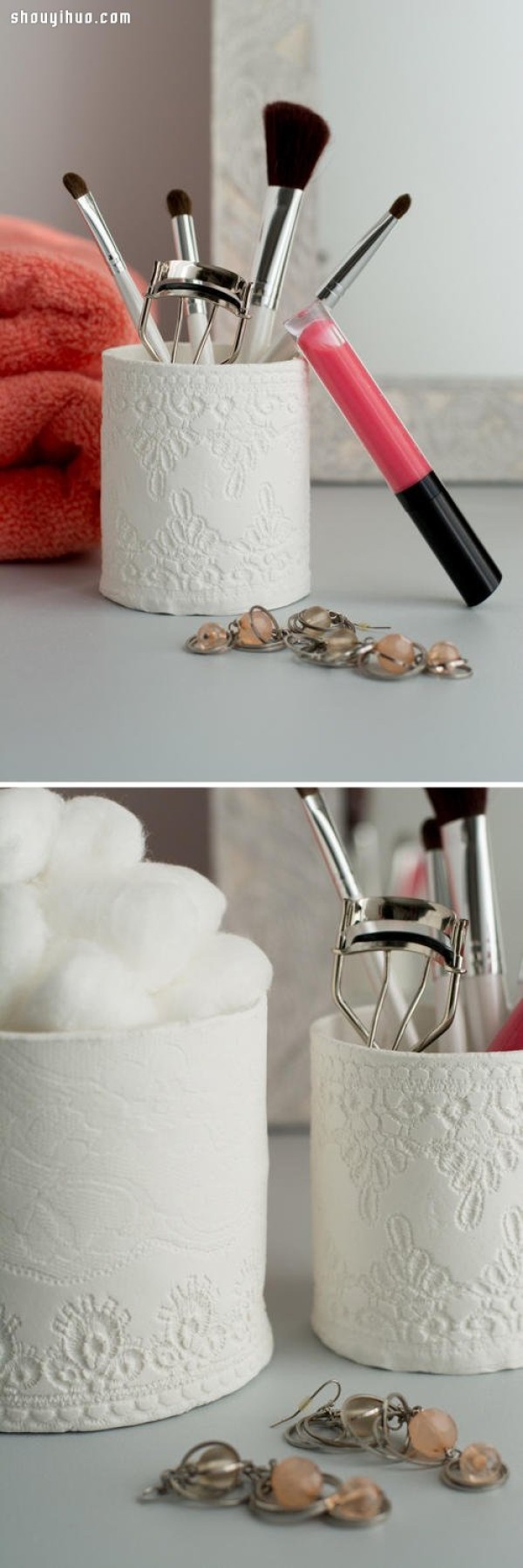 Using paper clay to make your own pure white lace storage tube DIY illustrated tutorial