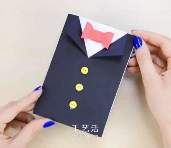 Interesting DIY Fathers Day card production, wear a black suit and tie! 