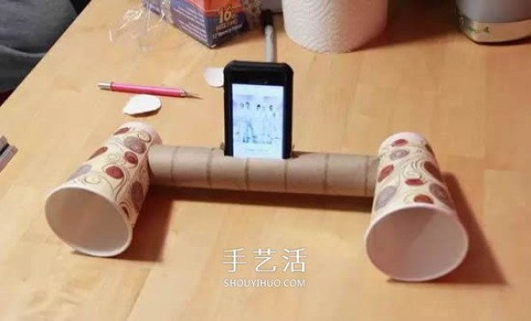 How to use a simple mobile phone loudspeaker for plastic wrap tube and paper cup waste