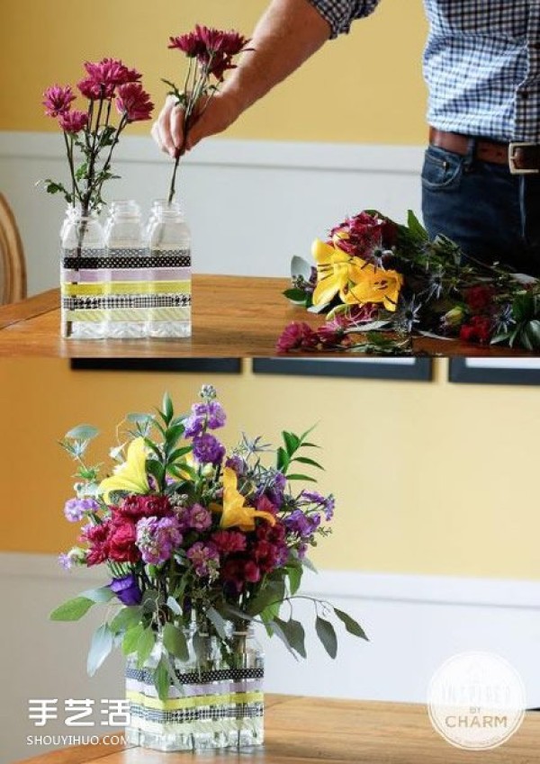 6 plastic bottles combined to make the enhanced version of the vase DIY made by hand