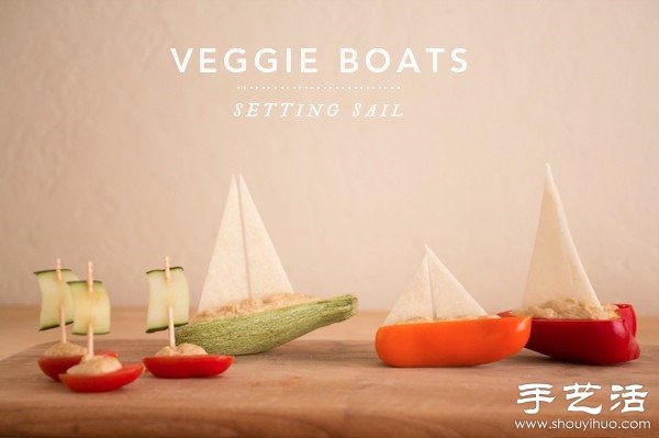 Vegetable DIY handmade boat sailing to the sea