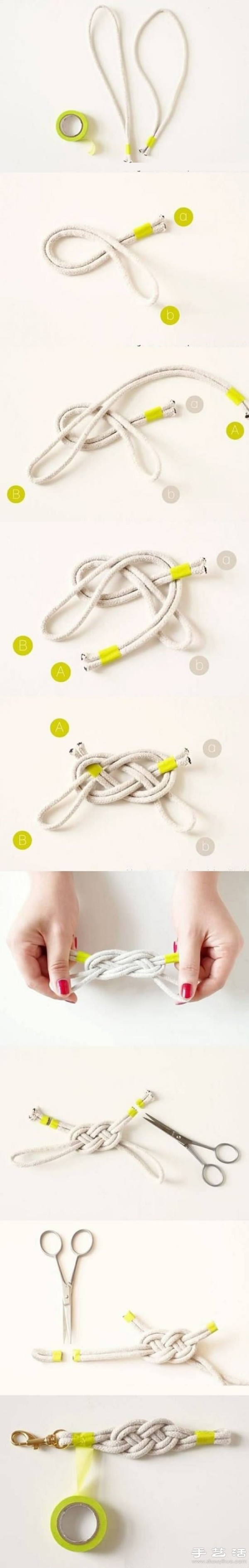 Tutorial on how to weave fashionable wide bracelets from waste shoelaces