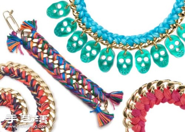 Illustrated tutorial on how to make a metal bracelet woven with ethnic style embroidery thread