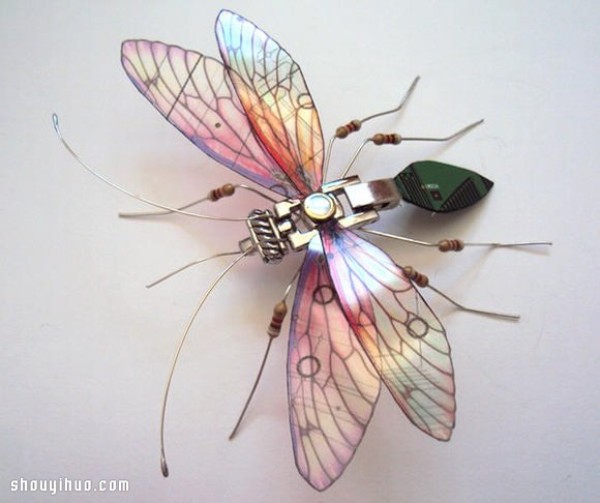 Beautiful insect sculptures handmade from waste circuit boards