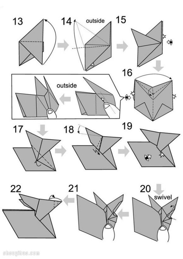 Illustrated tutorial on folding a particularly beautiful three-dimensional rabbit